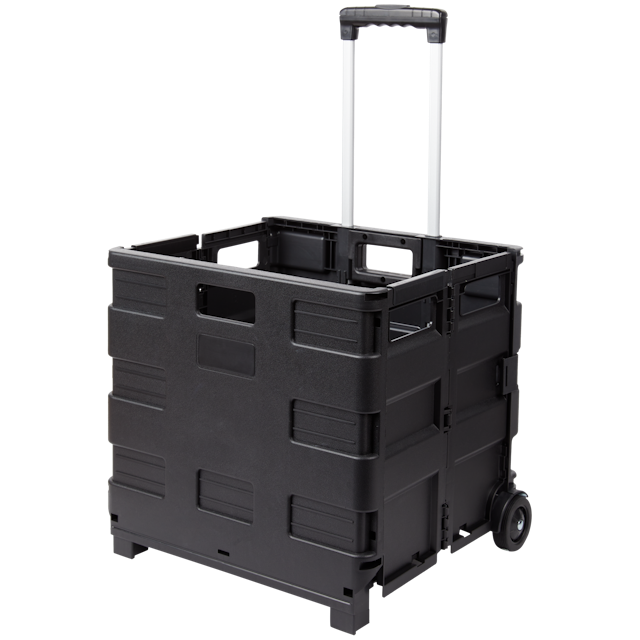  ASN - Carrito plegable con ruedas, carrito plegable con tapa,  caja de almacenamiento de plástico con asa en el maletero, 8 ruedas  giratorias, gran capacidad de 65 litros (color negro) 
