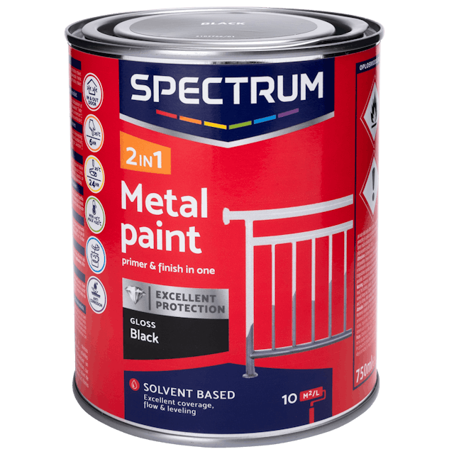 Spectrum laca metálica para madera 2 en 1 negro 750 ml