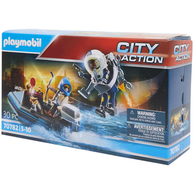 Playmobil City Action Policier avec réacteur dorsal et canoë