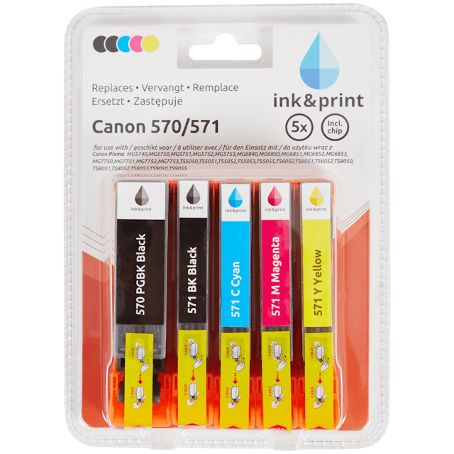 Pack 5 cartouches d'encre alimentaire Canon 570/571
