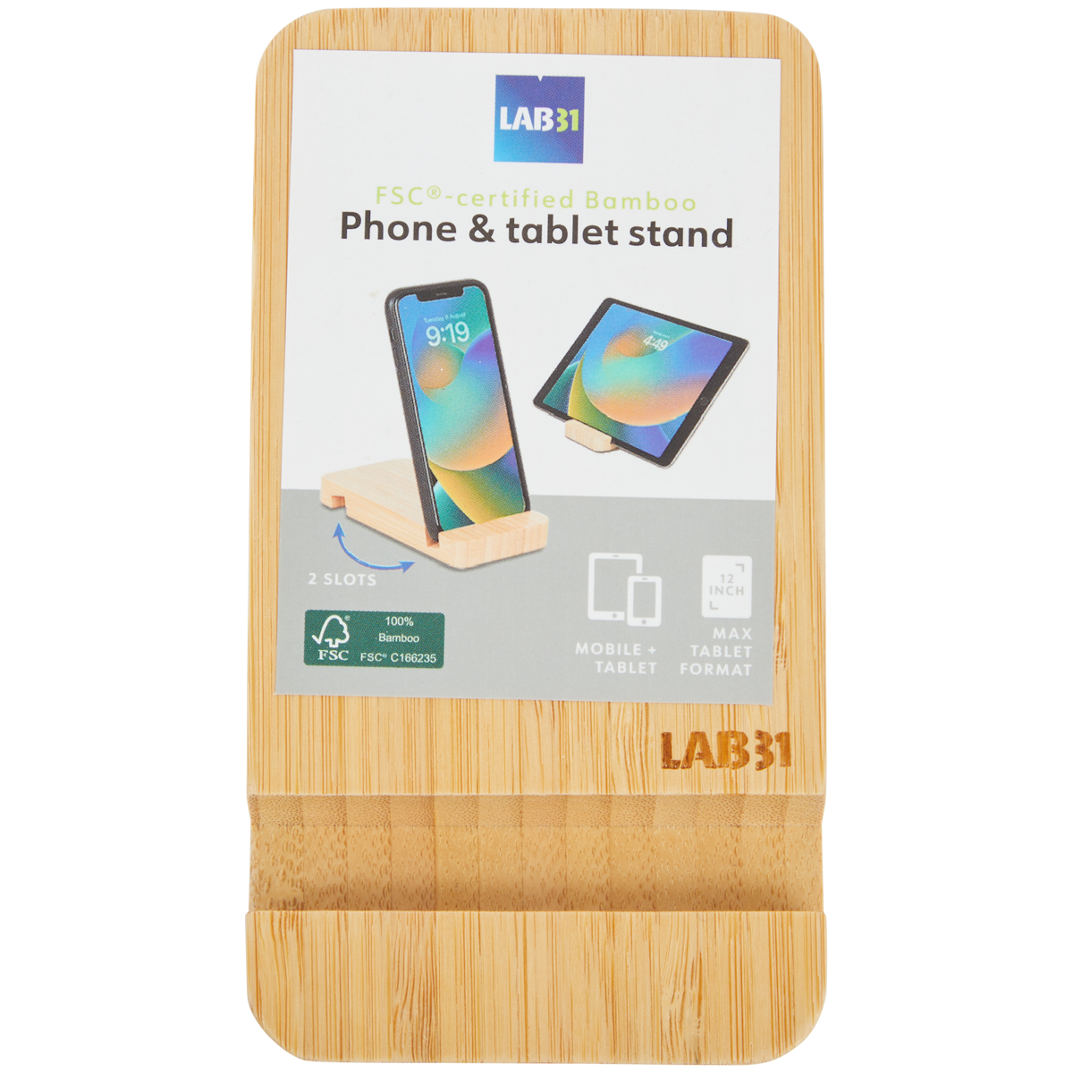 Soporte para tablet y smartphone de bambú Lab31
