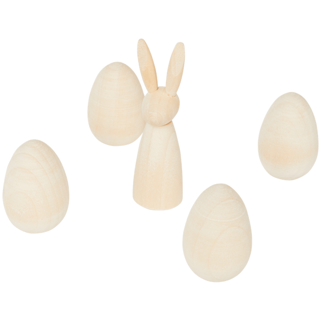 Conejo y huevos de madera