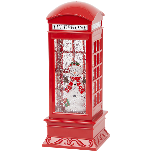 Cabina telefonica di Natale con luce e glitter