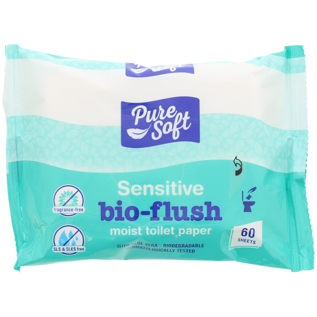 Papel higiénico húmedo Sensitive Pure Soft bio-flush